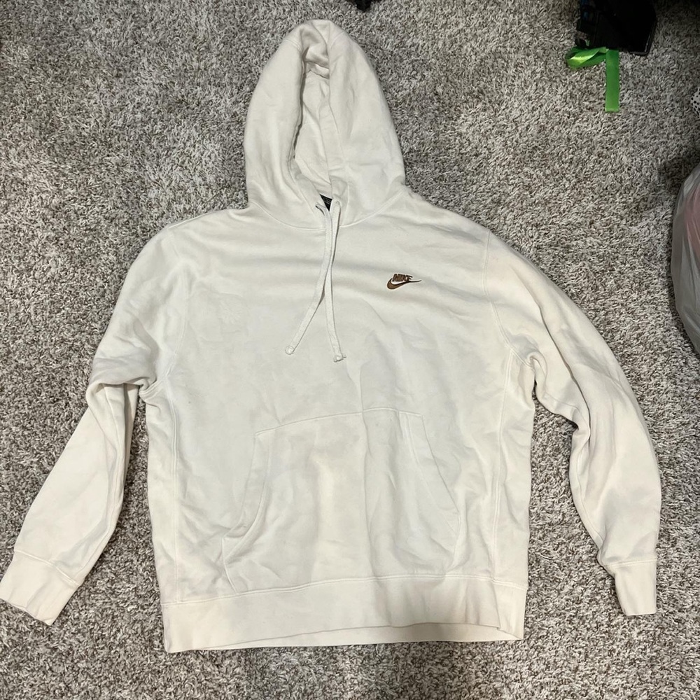 White Nike sweatshirt with brown Nike logo. Size Large